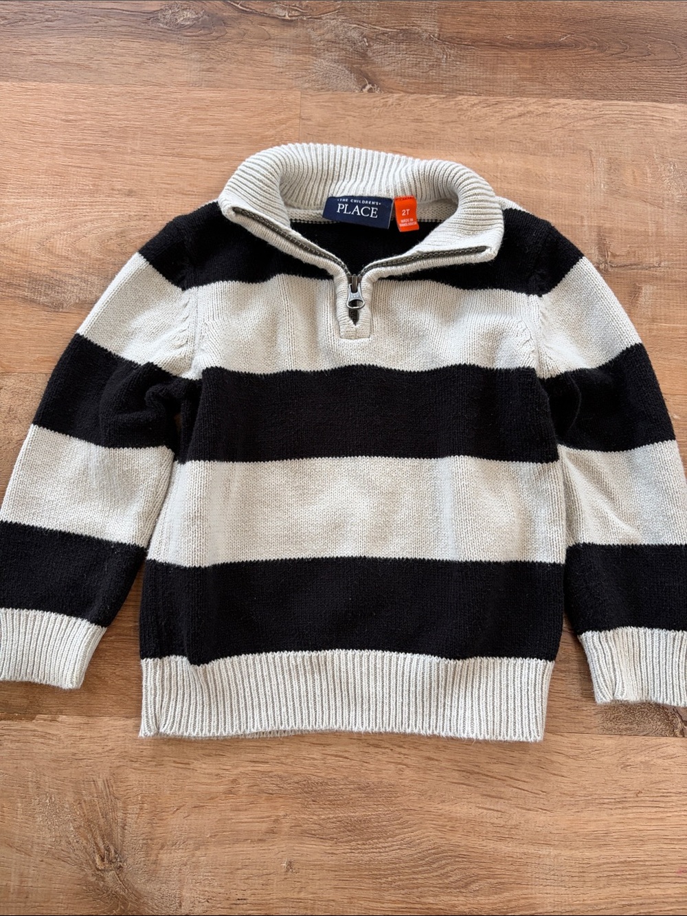 The Children's Place Black and White Striped Quarter-Zip Sweater
